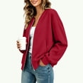 thumbnail image 5 of Chiccall Women's Full Zip Bomber Sweatshirt Jacket Thumb Hole Cuffs Oversized Long Sleeve V Neck Loose Casual Coat with Side Pockets, 5 of 7