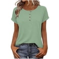 thumbnail image 3 of Craaazy Trendy Women's Loose Solid Color Crew Neck Casual Short Sleeve T-Shirt with Button Placket, Soft Top for Spring & Summer Gifts, 3 of 9