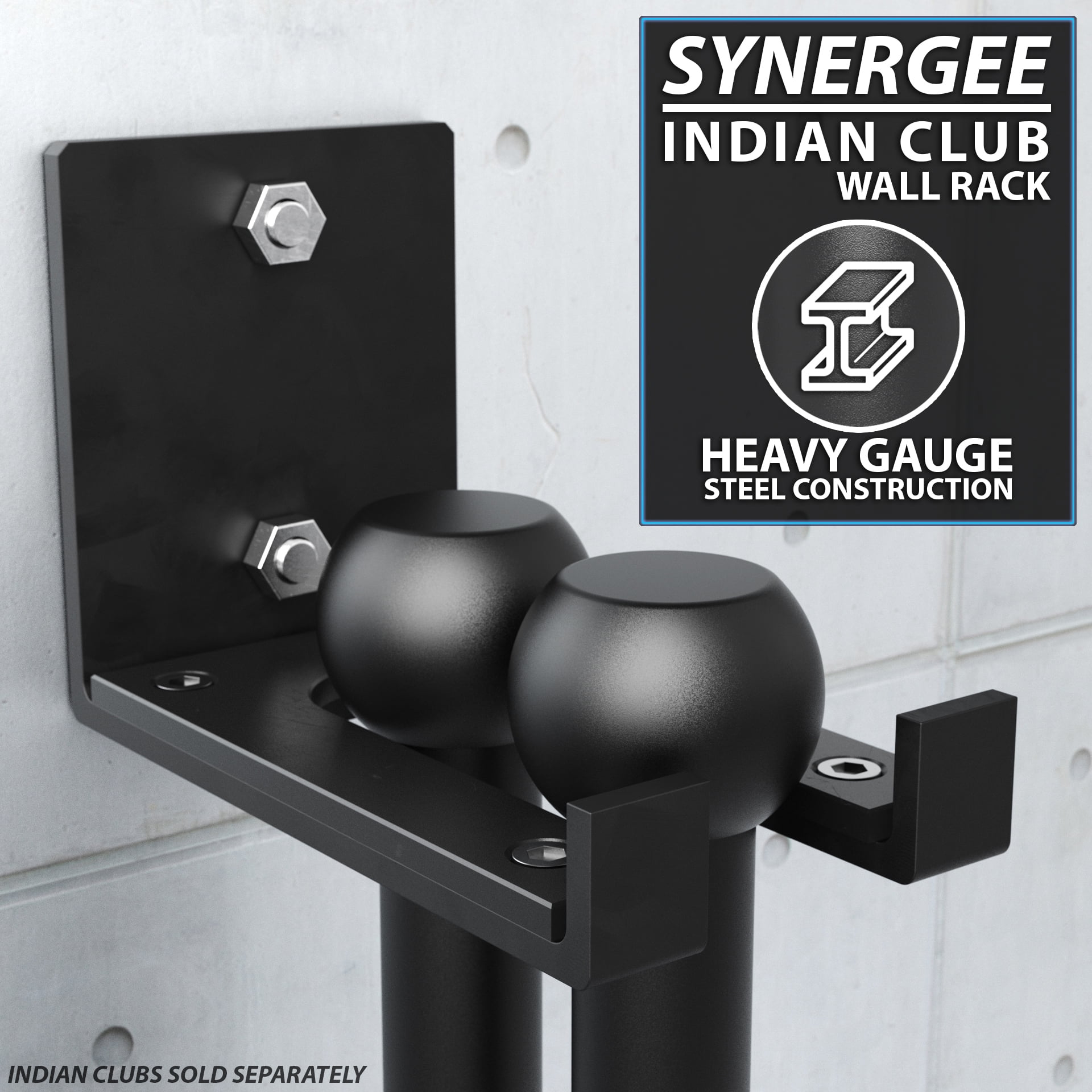 Synergee Indian Club Rack. Holds Power Clubs, Weighted Club Bells. Holds up to 2 Indian Clubs for Better Gym Storage & Organization.