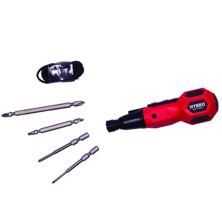 UPC: 0850003036519 | Hybro Electric & Manual Duo USB Rechargeable Screw Driver in Red with Four Bits