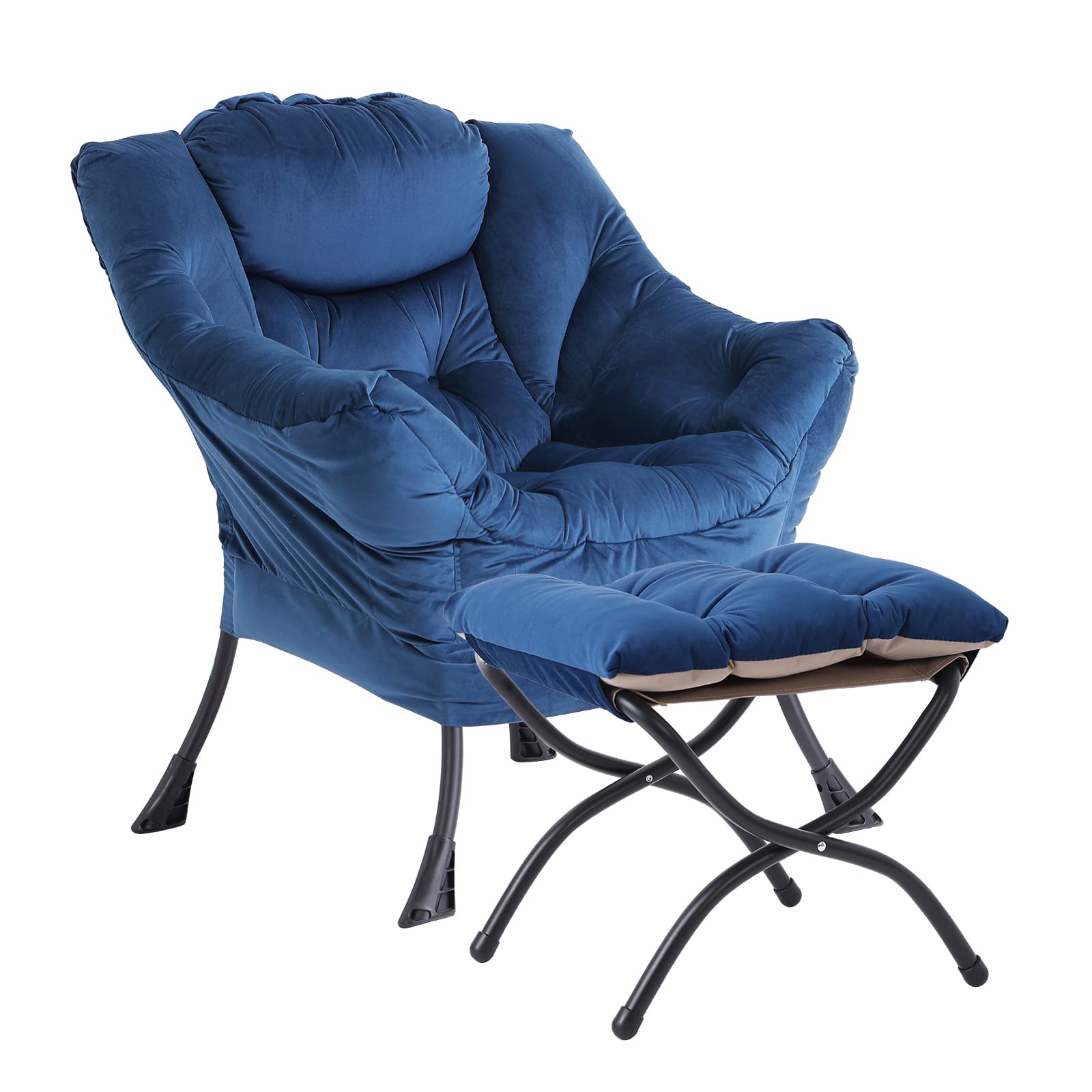 Aukfa Accent Chair with Ottoman,Lazy Lounge Chair with Arm,Side Pocket for Living Room, Blue