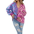 thumbnail image 3 of SAYOO Women Cable Knit Cardigan V Neck Long Sleeve Drop Shoulder Button Up Patchwork Leopard Sweater Coat Oversized Open Front Ribbed Jacket Outwear, 3 of 9