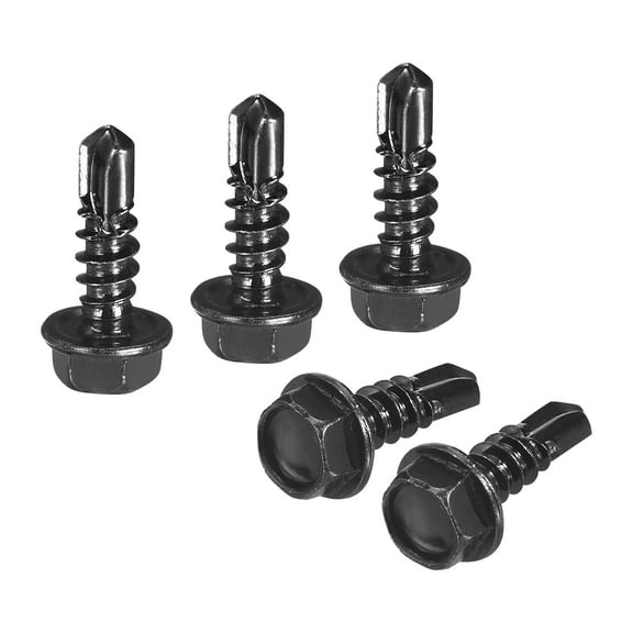 Uxcell 50 Pack #8 x 1/2" Self Drilling Screws, 410 Stainless Steel Self Tapping Screws for Metal, Black Oxidation Finish, Hex Washer Head Sheet Metal Screws