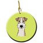 Carolines Treasures BB1309CO1 Checkerboard Lime Green Wire Haired Fox Terrier Ceramic Ornament 3 in multicolor