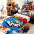 thumbnail image 3 of Meiyoeat Cartoon Racing Car Twin Sheets 3pcs for Boys,Checkered Flag Design Bedding,Red Yellow,1 Fitted Sheet,1 Flat Sheet and 1 Pillowcase, 3 of 6