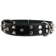 real leather black spiked dog collar spikes, 1.6 wide. fits 19-23.5 neck, large breeds cane corso, american bulldog.