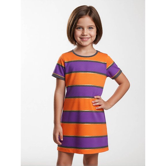 Kids Cute Short Sleeve Dress Casual Fit Crewneck Everyday Dress for Girls Kids Girls Age 5-13 Simple Styling