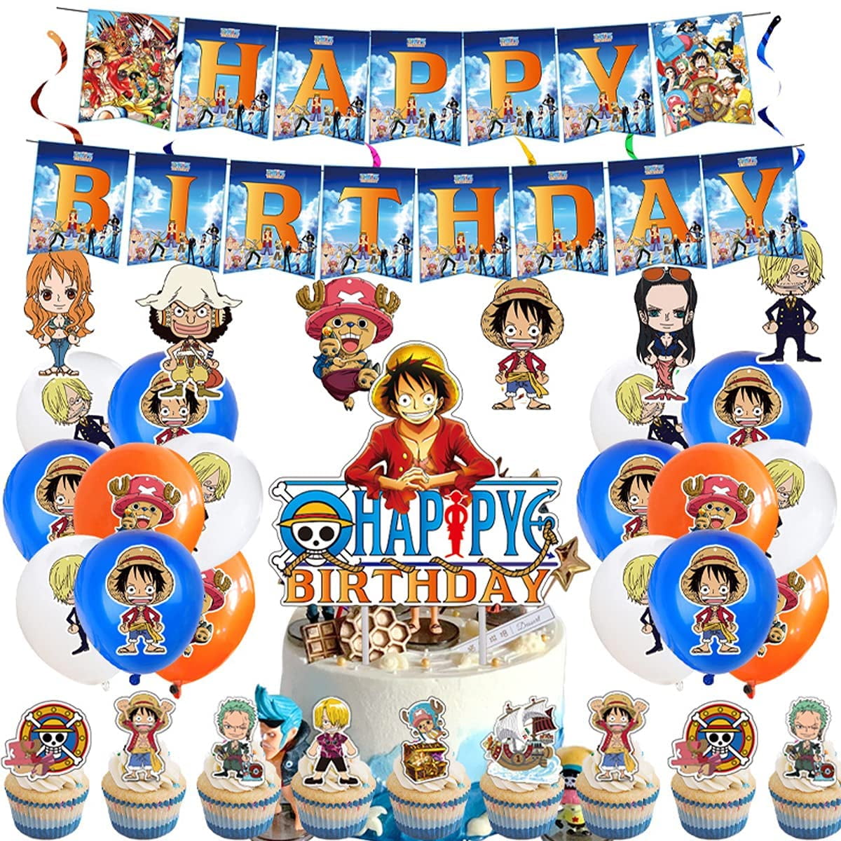 One Piece Birthday Party Supplies Party Set Include Happy Birthday Banner Cake Cupcake Toppers Latex Balloons Spiral Decoration Anime One Piece Theme Birthday Decoration Walmart Com One Piece Birthday Party Supplies Party Set Include Happy Birthday Banner Cake Cupcake Toppers Latex Balloons Spiral Decoration Anime One Piece Theme Birthday Decoration Walmart Com