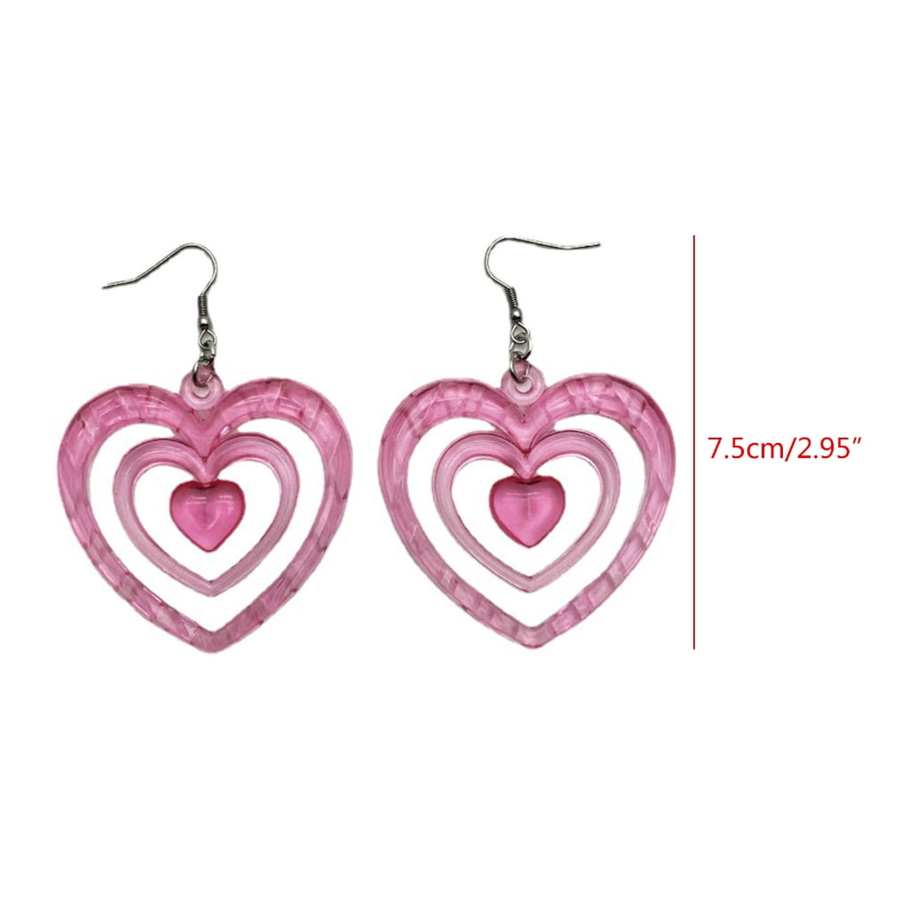 TINYSOME Love Heart Dangle Earrings Hollow out Acrylic Double-Heart Earrings  Y2K Sweet 