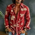 thumbnail image 2 of Men's 70s Retro Floral Long Sleeve Shirt Bohemian Loose Casual Hippie Top Vacation Holiday Travel Blouse, 2 of 5