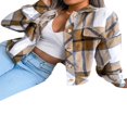 thumbnail image 4 of EASTIN Women Casual Plaids Wool Jacket Button Down Long Sleeve Multi-Pocket Shacket Jacket Coat Fall Clothes Green S, 4 of 7