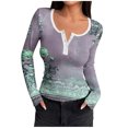 thumbnail image 3 of Generic Women's Long Sleeve Tops Casual Fall Henley Shirts Button Down Blouses Basic Floral Print Ribbed T Shirts, 3 of 6