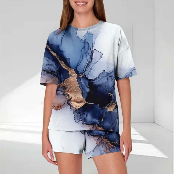 Women's Pajama Set Under $10 Short Sleeve And Shorts Casual Loose Printing Round Neck Short Sleeved Shorts Pajamas Suit