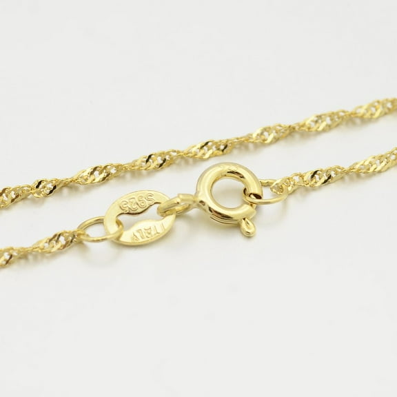 925 Sterling Silver Singapore Chain Necklaces Water Wave Chain Necklaces with Spring Ring Clasps Real 18K Gold Plated 18 inch 1.2mm