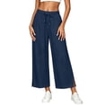 thumbnail image 3 of Luvrsol Flowy Pants for Women Plus Size Wide Leg High Waist Breathable Casual Slacks with Side Pockets S-2XL, 3 of 7