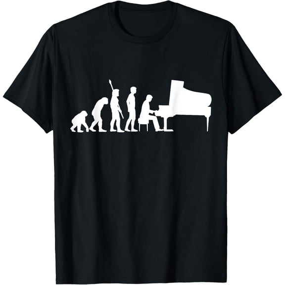 Funny Piano Player Pianist Musician Saying I Evolution T-Shirt men and women can wear, black, white, gifts