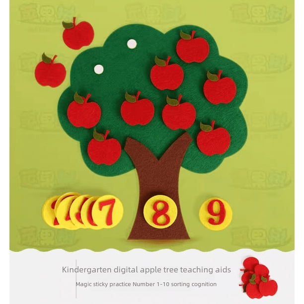 Juguetes de fieltro para jardín de infantes, área de matemáticas hecha a mano para jardín de infantes, árbol de manzana, juguetes digitales