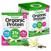 Orgain Organic Vegan 21g Protein Powder Packets, Plant Based Shake Drink, Travel Size, Vanilla, 10ct