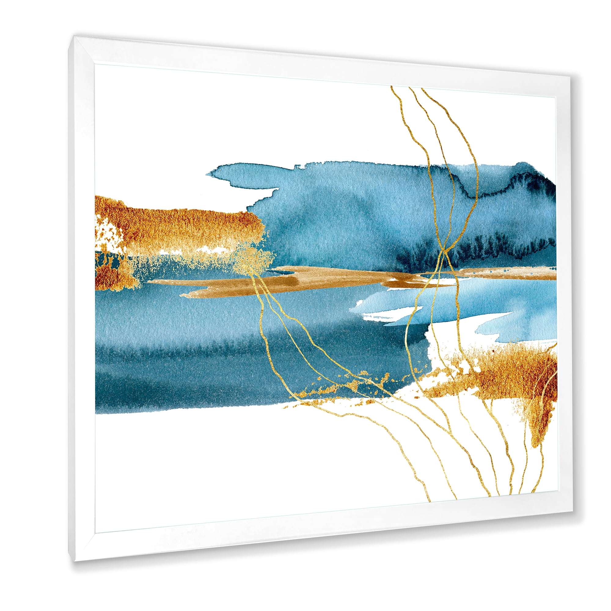 Designart 'Golden Laminaria Branch With Blue Underwater Plant' Modern Framed Art Print