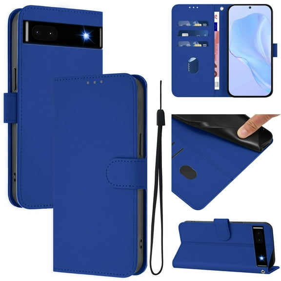 for Google Pixel 6a Case Wallet with Card Holder,PU Leather Anti-fall Thin Fit Phone case for Women Men,Kickstand,flip Shockproof Cover with Credit Card Slots and Wrist Strap,Darkblue