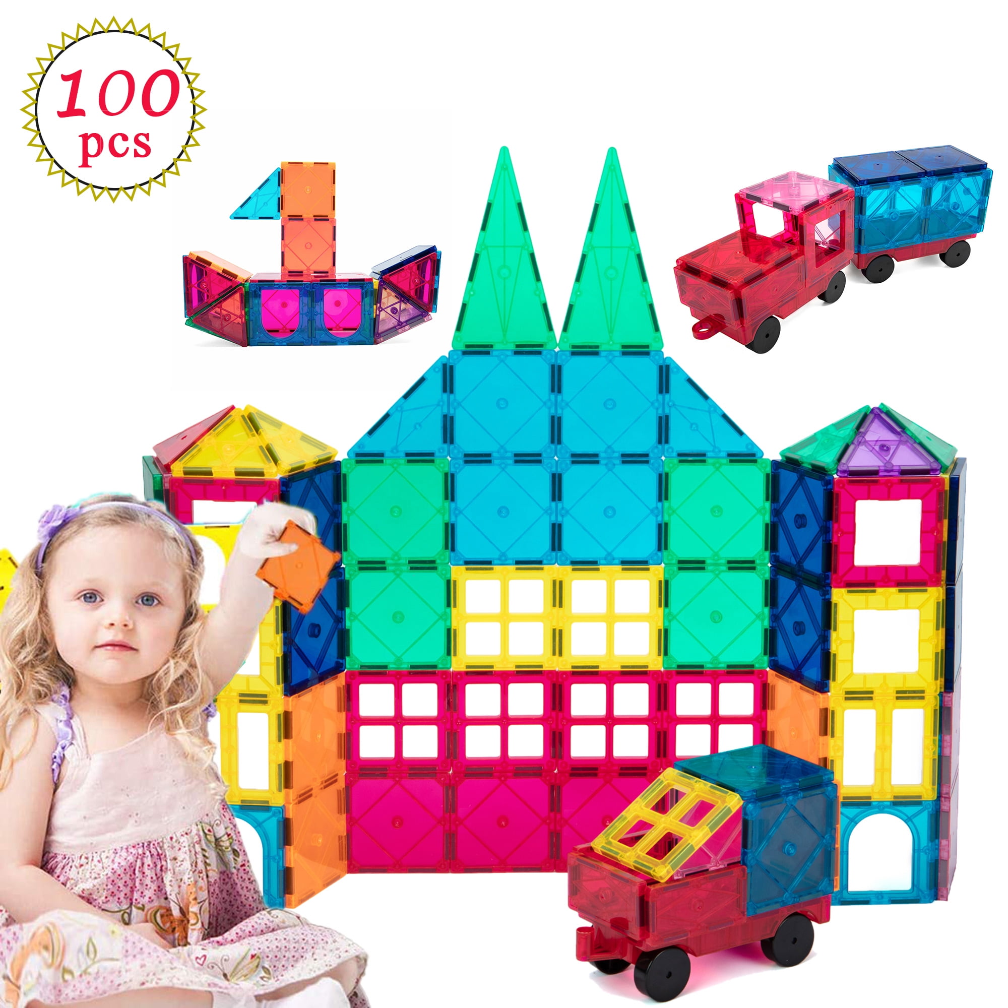 Year Old Boys and Girls Building Construction Educational STEM Toys for 3 100Pcs 3D Magnetic Building Blocks Tiles Set Kids Magnetic Tiles Toys
