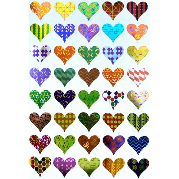 Royal Green Valentines Heart Stickers with Assorted Patterns Metallic Sticker Hearts in Pink, Blue, Gold, Green, Purple Scrapbooking, Arts, and Crafts  - 200 Pack