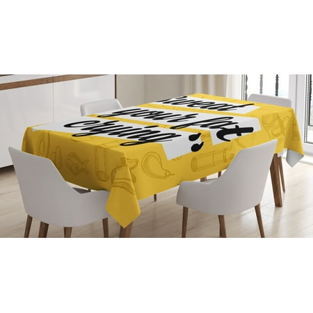 Fitness Tablecloth, Sweat is Your Fat Crying Funny Humorous Quote Diet Losing Weight Exercise, Rectangular Table Cover for Dining Room Kitchen, 52 X 70 Inches, Yellow Black White, by
