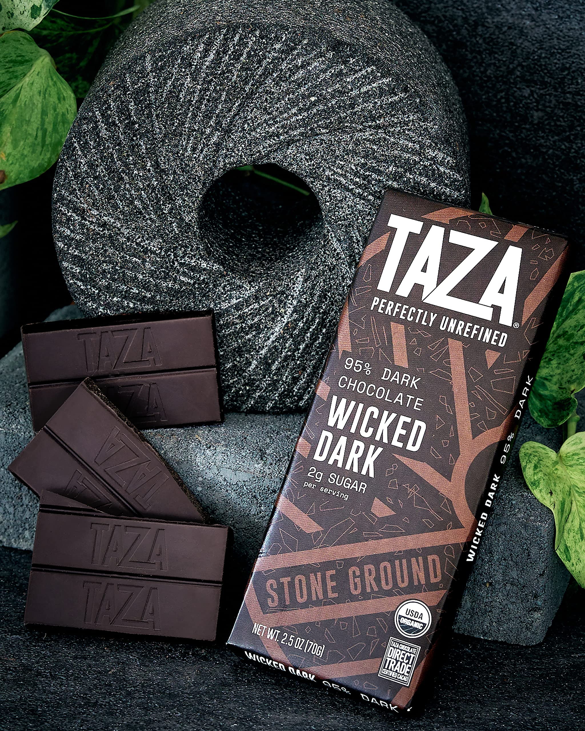 Taza Chocolate Organic Amaze Bar 95% Stone Ground, Wicked Dark, 2.5 Ounce (10 Count), Vegan