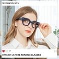 thumbnail image 2 of WEMOOTANTS Women's Reading Glasses 4.0 Square Cat Eye Blue Readers 1.00 1.25 1.50 1.75 2.00 2.25 2.50 2.75 3.0 3.5 4.00 5.0 6.0 Trendy Retro Style, 2 of 5