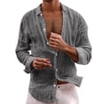 thumbnail image 2 of Huowey Mens Shirts Summer Solid Color Long Sleeve Button Down Lapel Loose Fit Turndown Collar Beach Casual Fashion Breathable Holiday Loose Relaxed Lightweight Blouse Tops Cozy Dailywear,Grey,S, 2 of 4