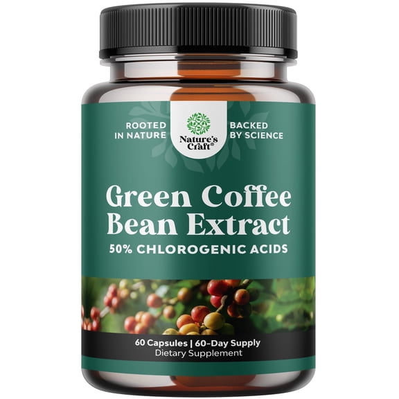 Natures Craft Green Coffee Bean Extract with 50% Chlorogenic Acids for Men and Women, 60 Capsules