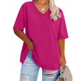 thumbnail image 2 of vigerkar Women's Oversized T Shirts V Neck Tees Summer Half Sleeve Casual Comfy Cozy Cotton Tunic Tops Plus Size 2025 Hot Pink, 4XL, 2 of 4