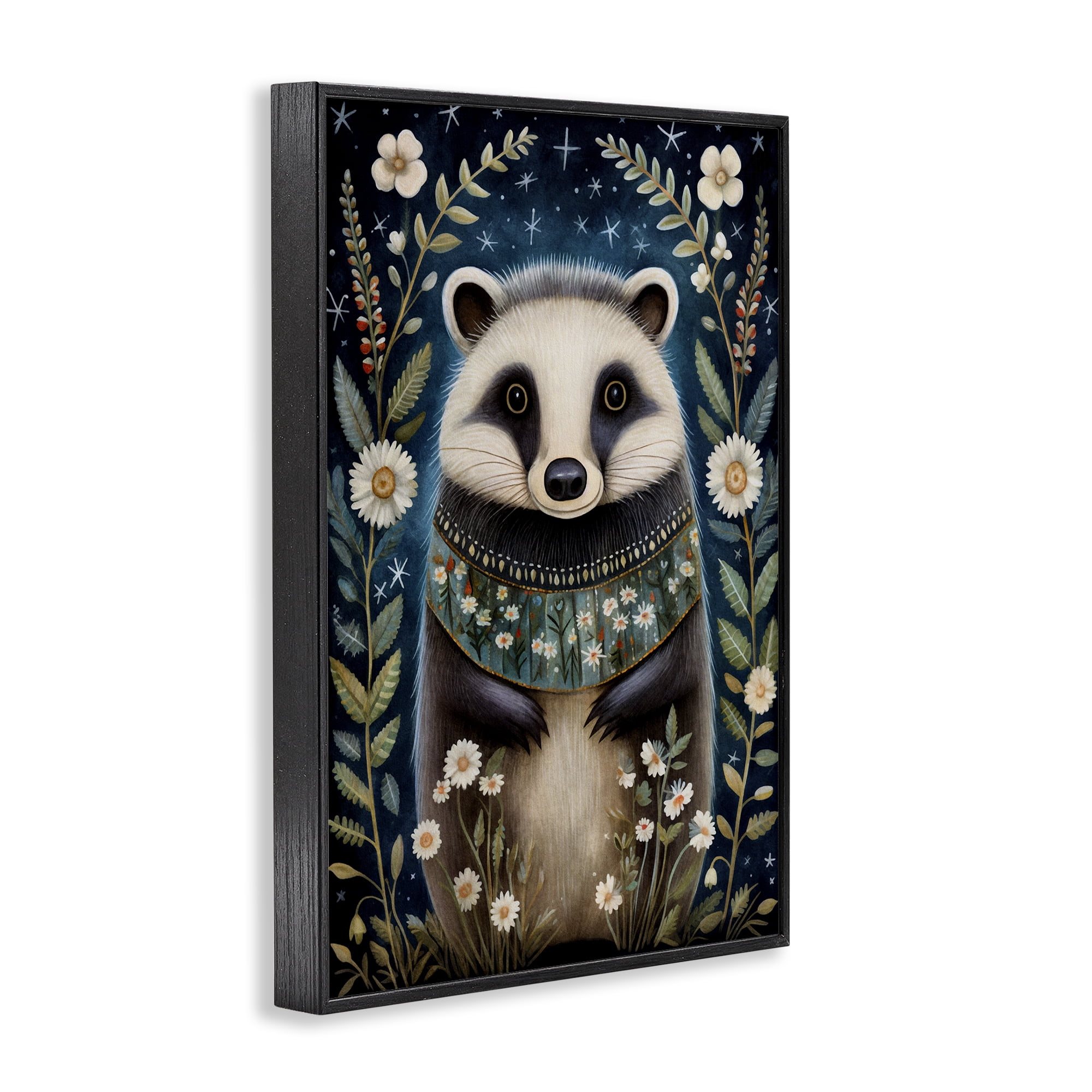 Stupell Industries Woodland Pattern Badger Animals & Insects Painting Black Framed Art Print Wall Art, 20 x 30