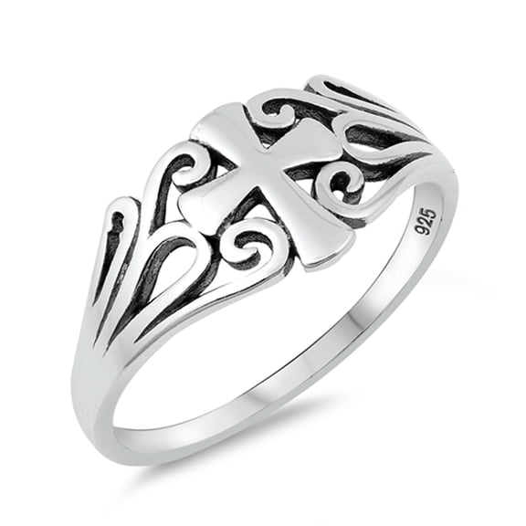 Oxidized Filigree Cross Swirl Christian Ring 925 Sterling Silver Band Jewelry Female Male Size 7