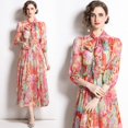 thumbnail image 1 of Dropshipping Nouvelle Robe Midi Décontractée d'Été Automne Imprimé Fruits Nœud Papillon Col Foulard Manches 3/4 Taille Empire Femmes Soirée Plage, 1 of 7