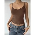 thumbnail image 4 of Women'S Square Neck Lace Tank Tops Sleeveless Crop Spaghetti Strap Summer Y2k Tops Brown XL, 4 of 8