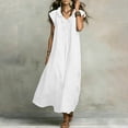 thumbnail image 5 of Nmnitkp Women's Ruffle V Neck Maxi Dress, Flutter Sleeveless Loose Linen Blend Dress with Pockets, Casual Summer Dress for Beach Vacation & Daily Wear White,XL, 5 of 8