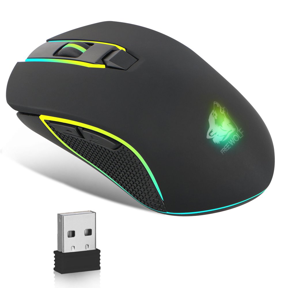 Wireless Gaming Mouse, TSV Rechargeable USB Mouse with 6 Buttons 7 LED
