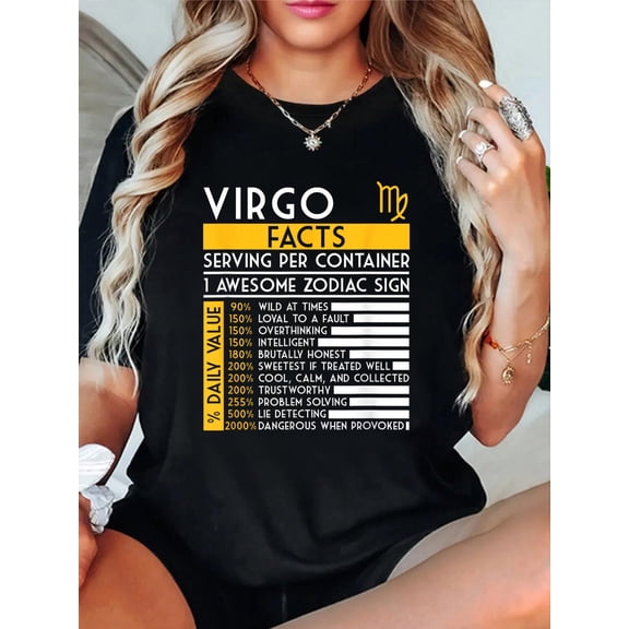 Cotton Virgo Facts Zodiac Sign Horoscope Funny Astrology T-Shirt Women's Graphic Tee Casual Tops