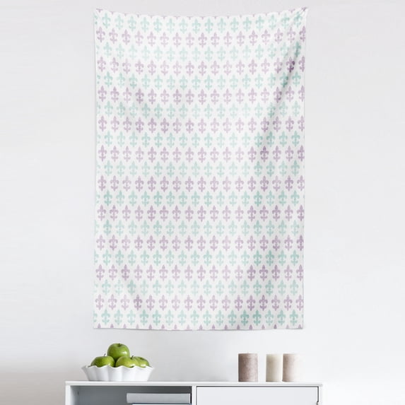 Fleur De Lis Tapestry, Abstract Old Fashioned Lily Flowers Grunge Look Pastel Colors, Fabric Wall Hanging Decor for Bedroom Living Room Dorm, 5 Sizes, Mint Green Lilac White, by Ambesonne