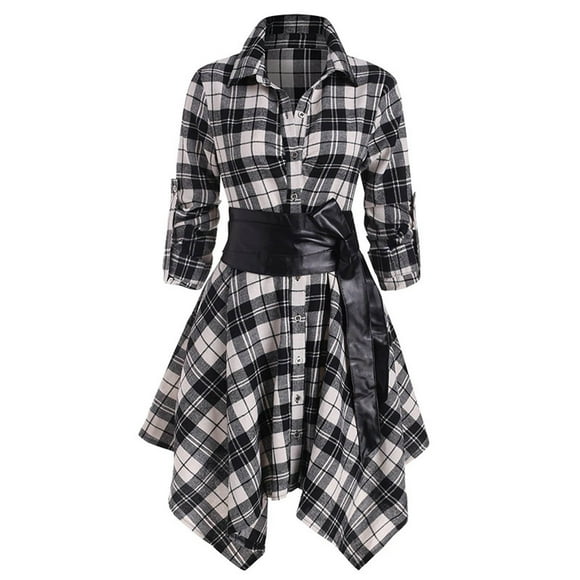 Black Friday TIMIFIS Fall Dresses Womens Plaids V Neck Long SleeveIrregular Hem Casual Shirt Dress Fall Wedding Guest Dresses