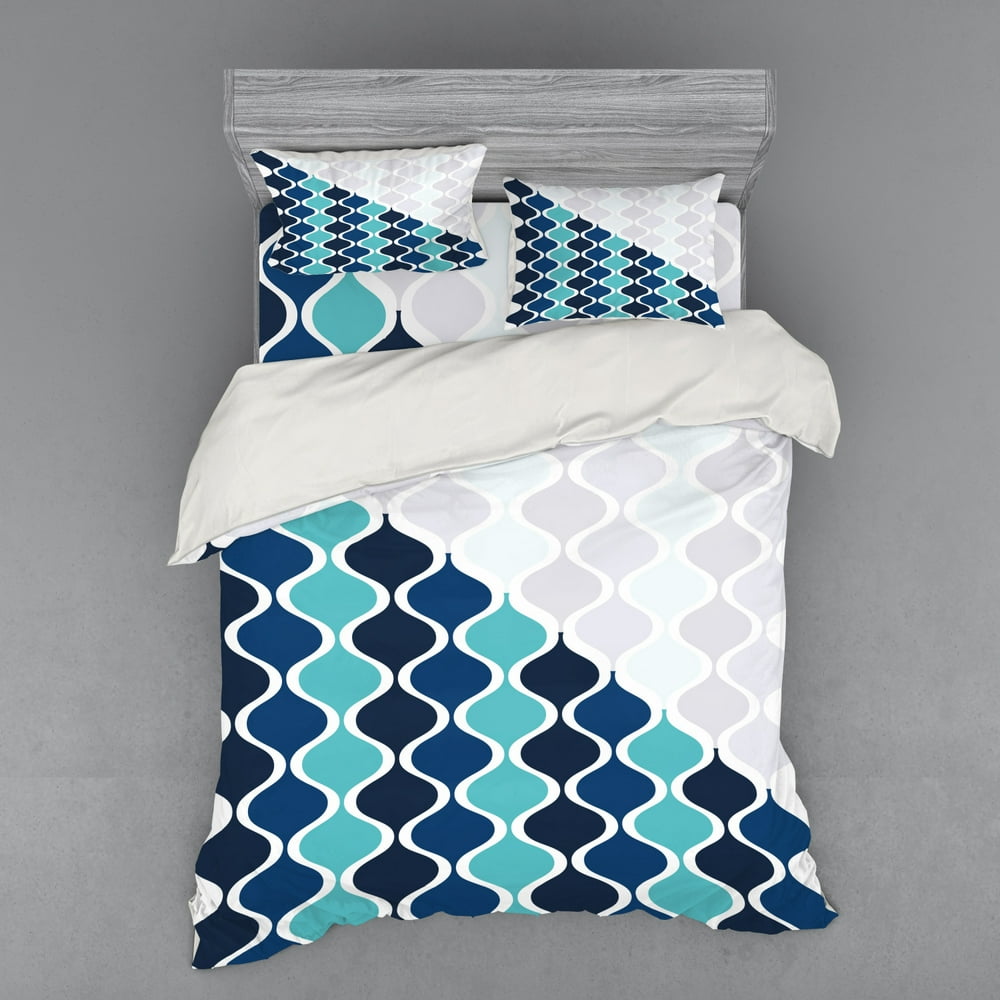 Abstract Duvet Cover Set, Wavy Curved Tone Stripes with Spiral Swirl ...