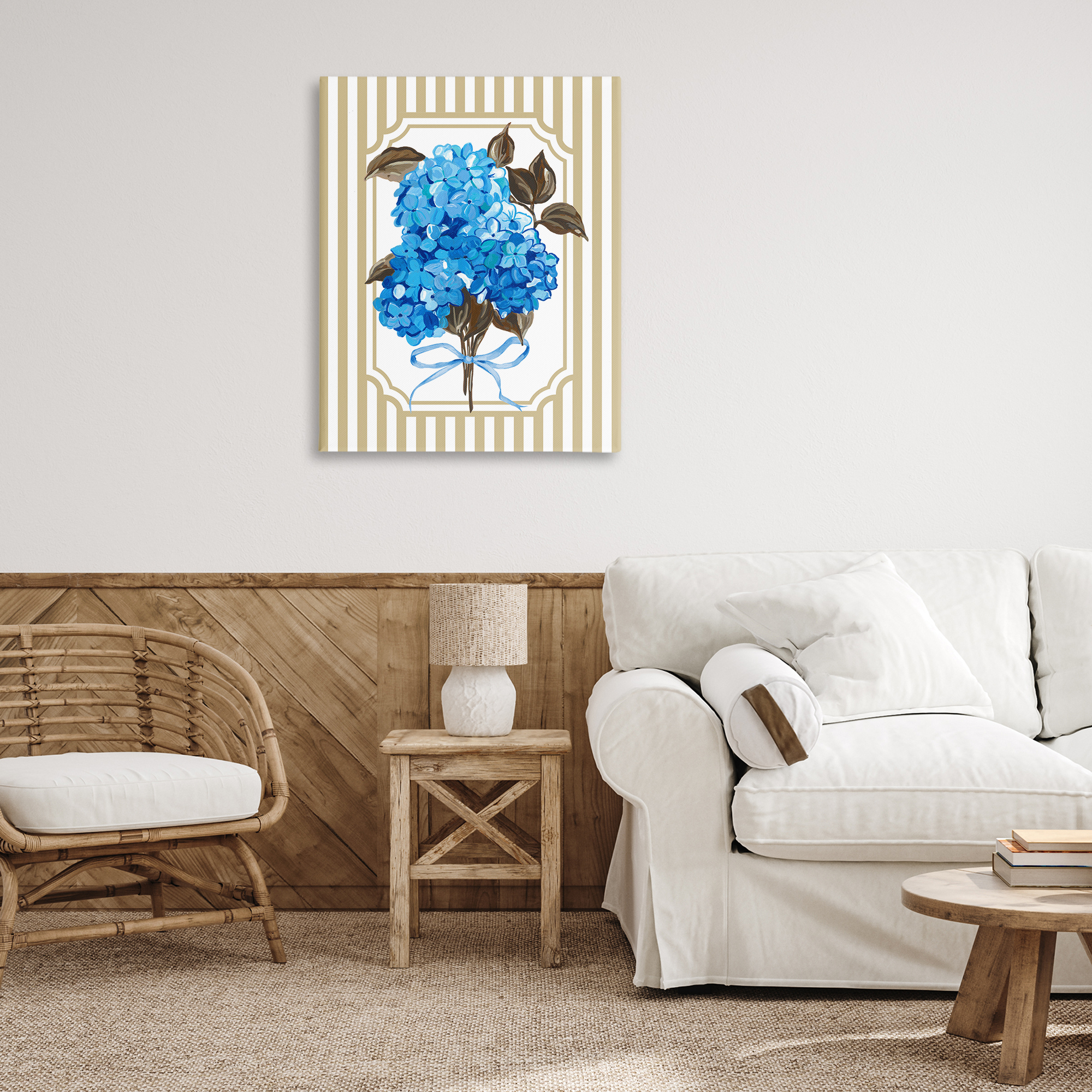 Blue Hydrangea Blossom Bow Canvas Wall Art, design by Adonna Ebrahimi