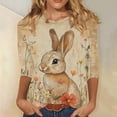 thumbnail image 2 of Easter Holiday Women Crew Neck 3/4 Sleeve Tops Cute Bunny Rabbit Peeps Print T-Shirts Soft Casual Spring Fashion Tees, 2 of 5