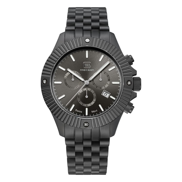 Reloj Glock Precision para hombre, caja de acero gris con pulsera gris