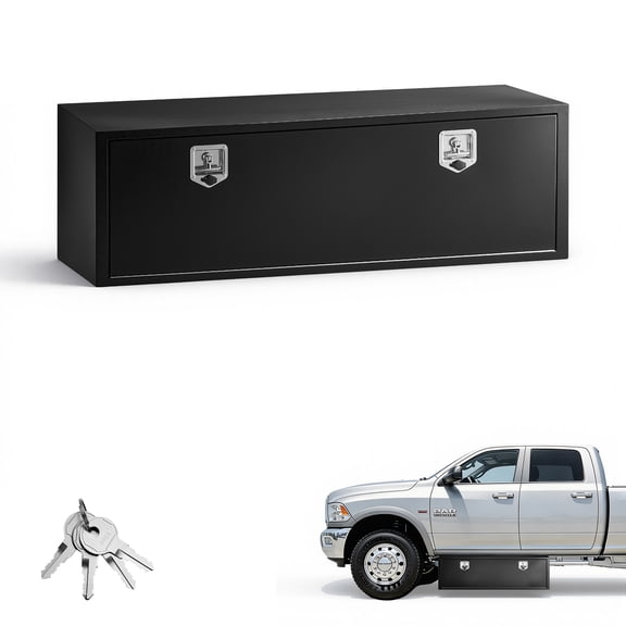 VEVOR Underbody Truck Tool Box, 60 x 18 x 18 Inch Heavy Duty Steel Trailer Storage Box with Lock & Keys, Waterproof Trailer Storage Organizer Under Body Chest with T-Handle for Truck, Van, SUV, Black