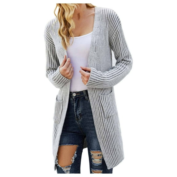 IROINNID Women's Mid-Long Cardigan Coat Solid Color Long Sleeve Casual Autumn Long Sweater ooo, Gray