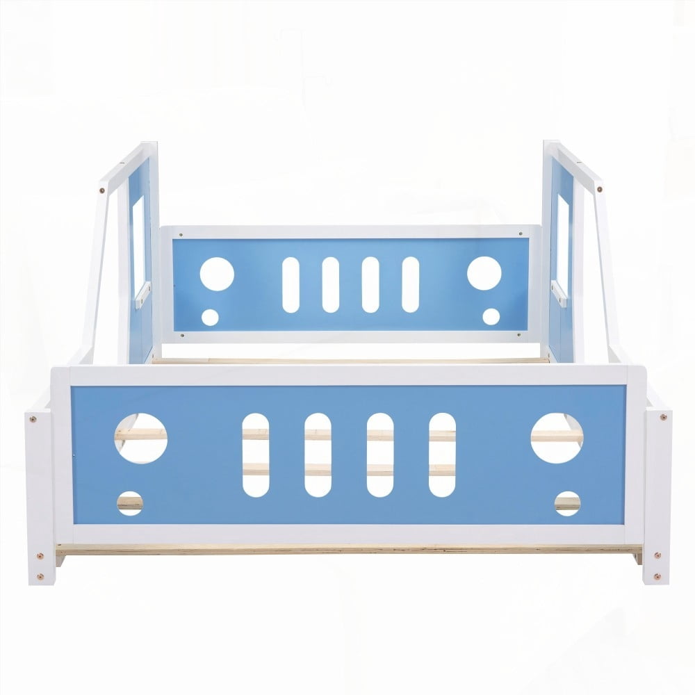 Full Size Classic Car Bed with Wheels - Blue|Durable MDF Frame|Fun Design