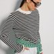 thumbnail image 5 of Suéter de rayas, tendencia de moda europea y americana de otoño, suéter de rayas de punto con cuello redondo y contraste de colores, 5 of 6