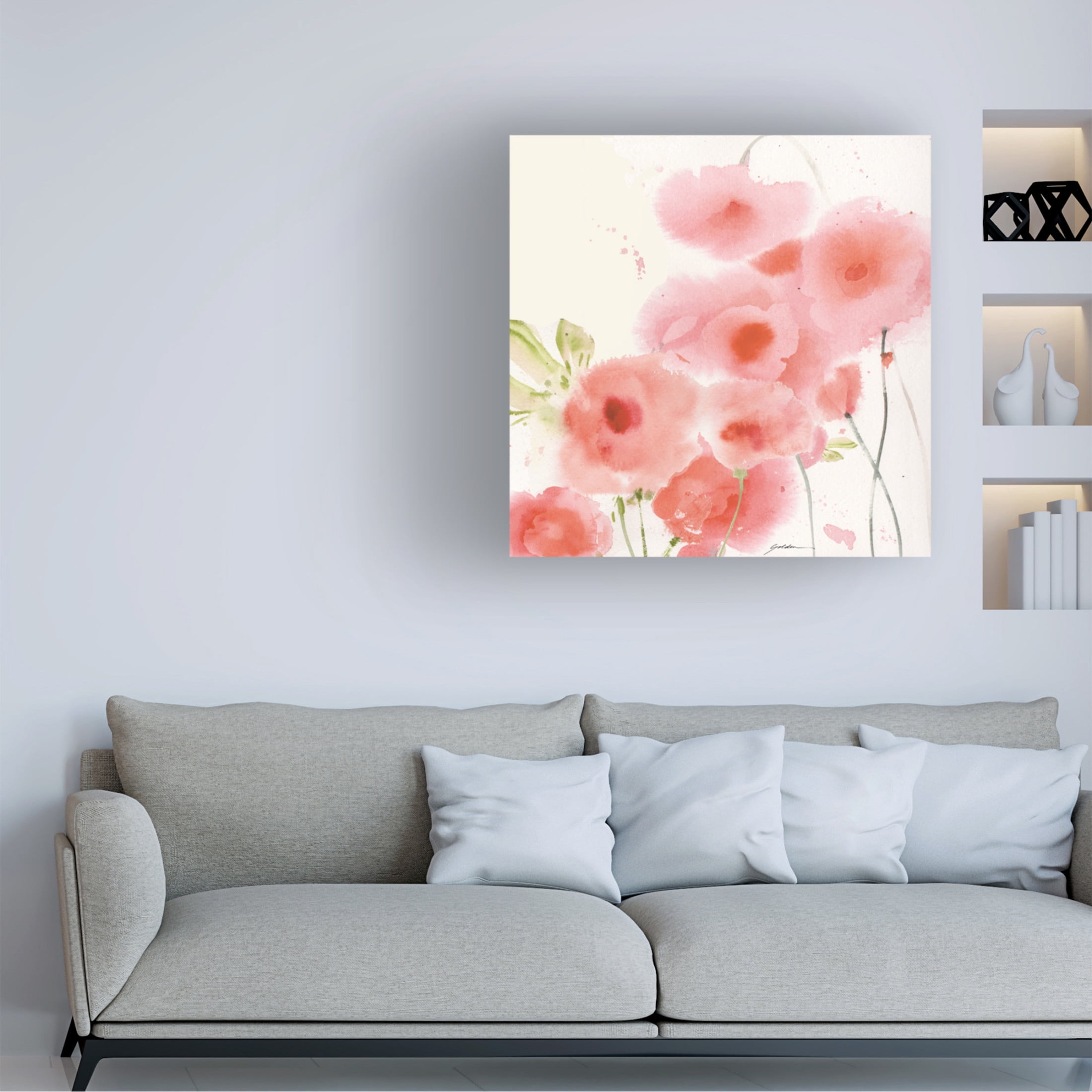 Canvas Wall Art - Sheila Golden 'Pink Swath Garden' Wall Art for Living Room, Bedroom, or Office Décor by Trademark Fine Art - 18 x 18 Inches
